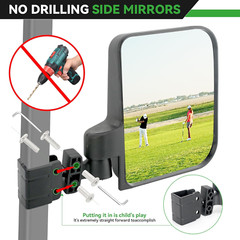 No Drilling Golf Cart Side Mirrors for EZGO Club Car Yamaha, HD Shatterproof Gol