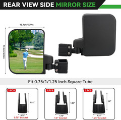 No Drilling Golf Cart Side Mirrors for EZGO Club Car Yamaha, HD Shatterproof Gol