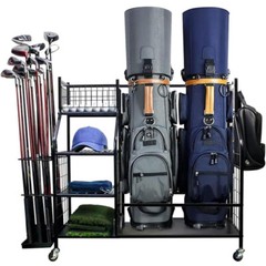 Large Golf Storage Garage Organizer 2 Golf Bag Stand Holder Club Rack Ball Cart