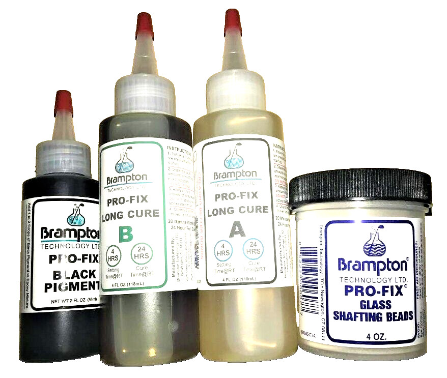 8oz.Kit Brampton Tech. Long Cure Golf Epoxy, Shafting Beads (4oz), Black Pigment