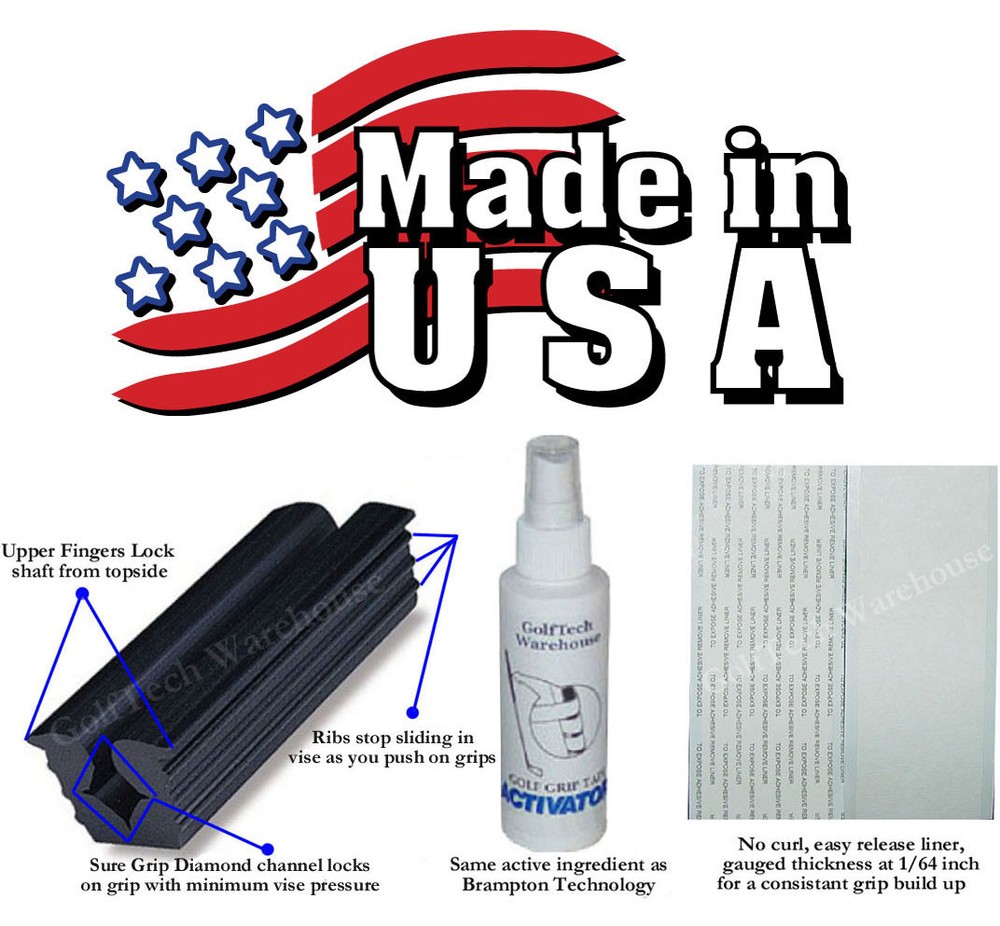 Golf Club GRIP KIT 15+1 = 16 Brampton 2×9 Tape Strip Solvent Vise Clamp B-100-hf