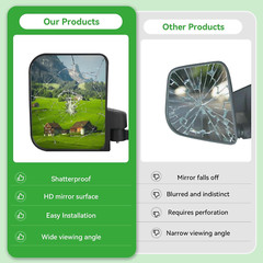No Drilling Golf Cart Side Mirrors for EZGO Club Car Yamaha, HD Shatterproof Gol