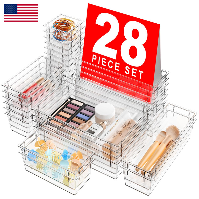 A-Lugei Military Grade Drawer Organizer Clear Makeup Organizer Holds 177 Items