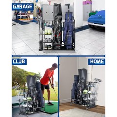 Large Golf Storage Garage Organizer 2 Golf Bag Stand Holder Club Rack Ball Cart