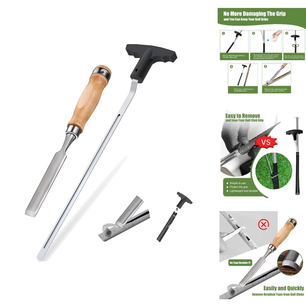 Golf Grip Remover Tool 12″ V-Groove Saver & High-Carbon Steel Tape Scraper Kit