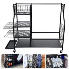 Large Golf Storage Garage Organizer 2 Golf Bag Stand Holder Club Rack Ball Cart