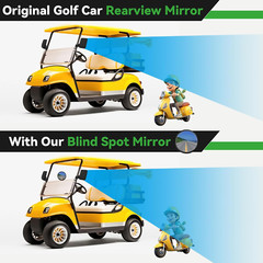 No Drilling Golf Cart Side Mirrors for EZGO Club Car Yamaha, HD Shatterproof Gol