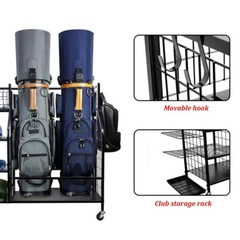Large Golf Storage Garage Organizer 2 Golf Bag Stand Holder Club Rack Ball Cart