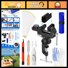 Professional Golf Club Regripping Tool Kit – Grip Replacement Set with Vise, Sol