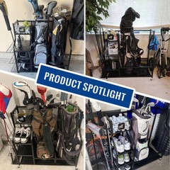Large Golf Storage Garage Organizer 2 Golf Bag Stand Holder Club Rack Ball Cart