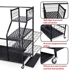 Golf Bag Storage Rack w/ Lockable Wheels Fit for 2 Golf Bags 21 Golf Clubs Balls
