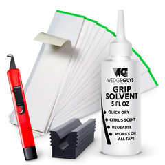 Golf Club GRIP KIT 25 Tape Strips (2×10), Solvent, Vise Clamp and Hook Blade